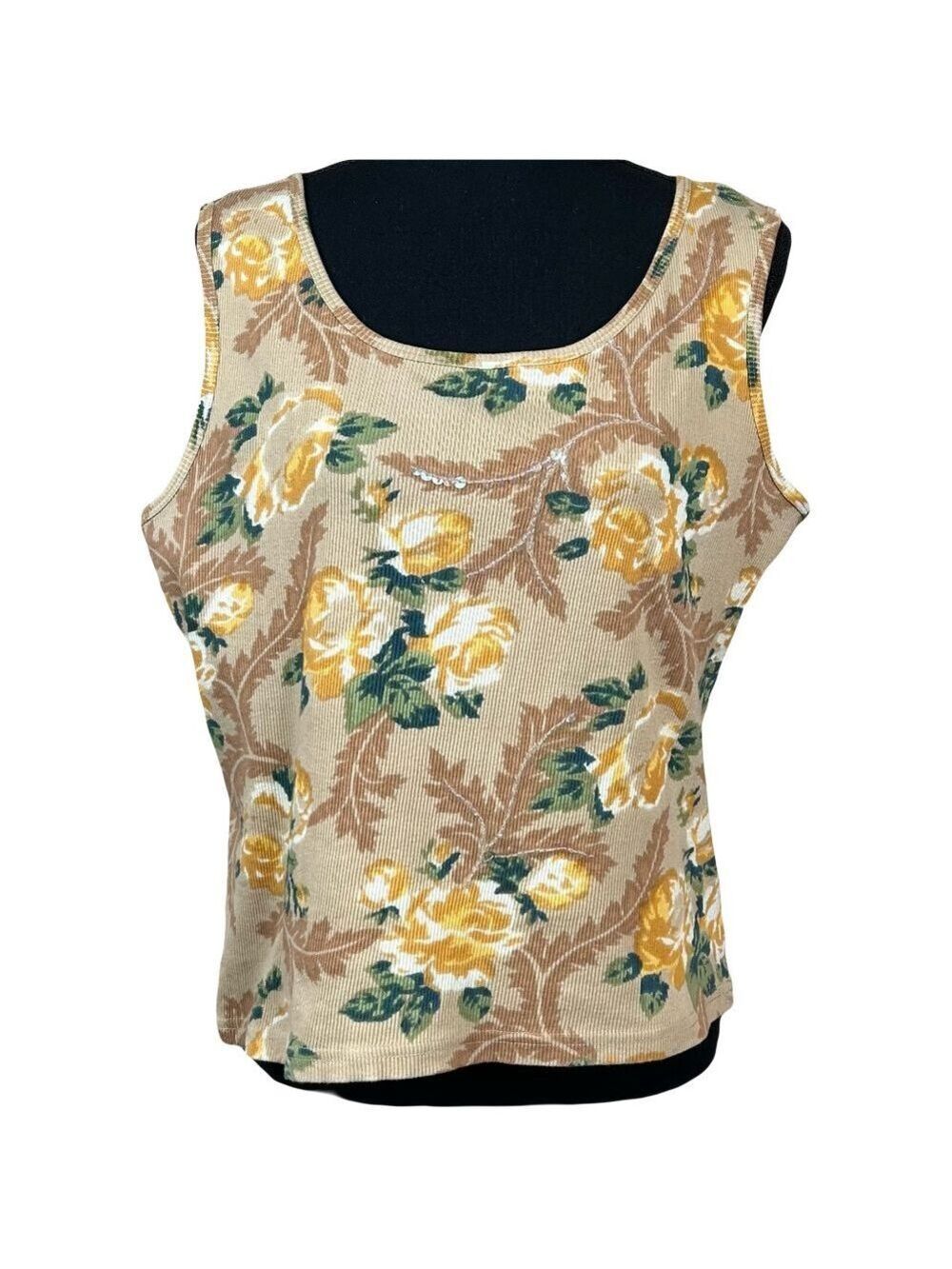 White Stag Summer Floral Cotton Boho Stretch Tank Top Size XL